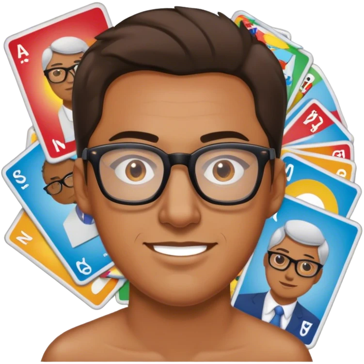 Guy with glasses collecting trading cards emoji
