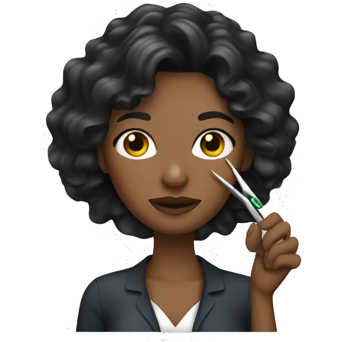 a women with black wavy hair holding tweezers  emoji
