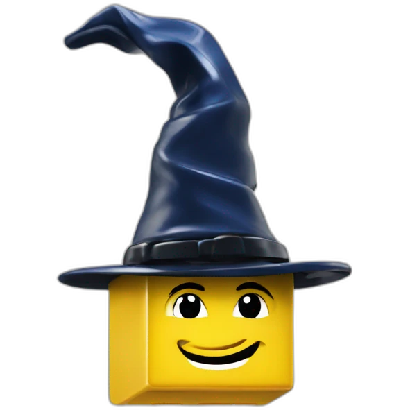 Lego brick on magician hat emoji
