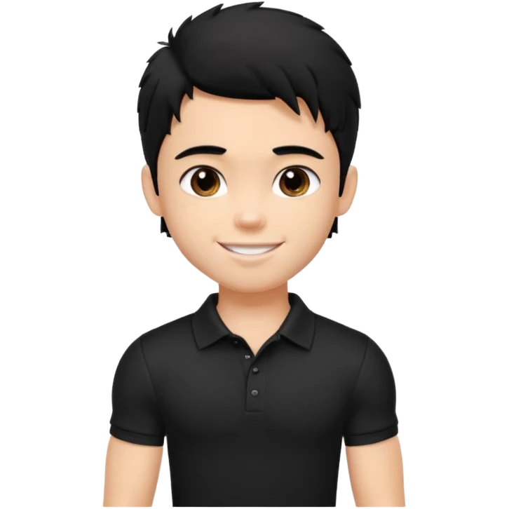 a pretty bratz fair lean muscles boy with a black polo shirt on. shaggy black hair. smiling emoji