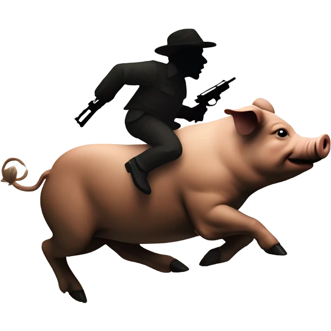 Pig running away from hunters with gun emoji
