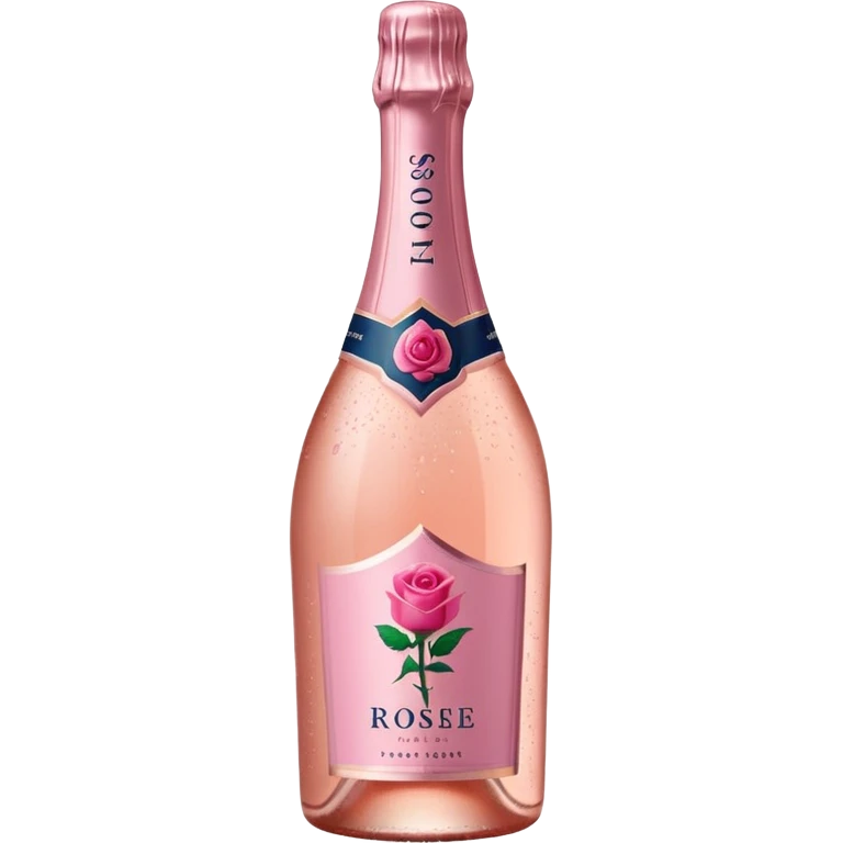 bottle of sparkling rosé with a rose logo on the label, angled to the left, no glass emoji