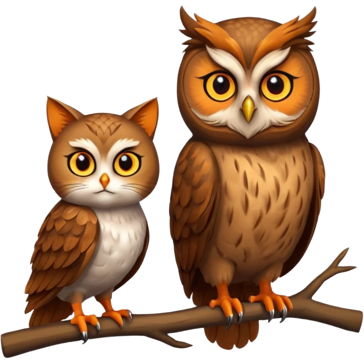Owl on a branch with a cat's head emoji