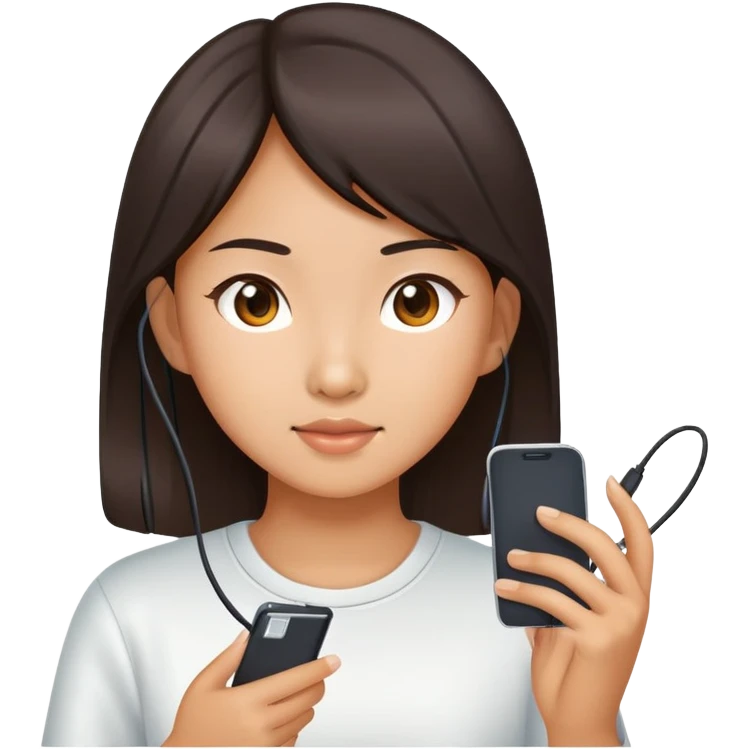  A chinese girl using a phone with charging cable emoji