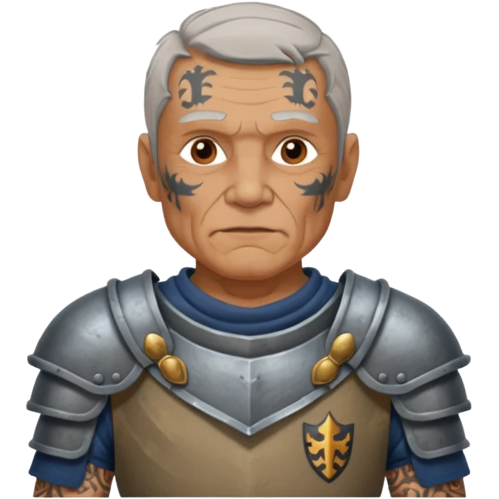 elderly tattooed knight, tattooed shoulder emoji