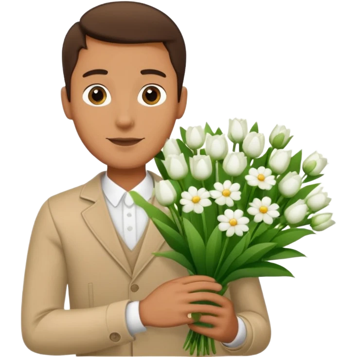 Homme avec bouquet fleurs blanches emoji