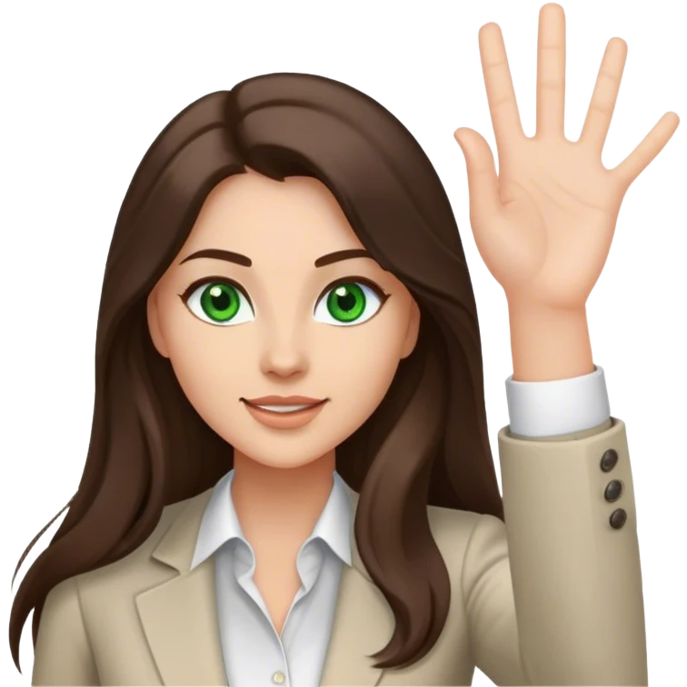 brunette long hair business casual woman with green eyes high five emoji