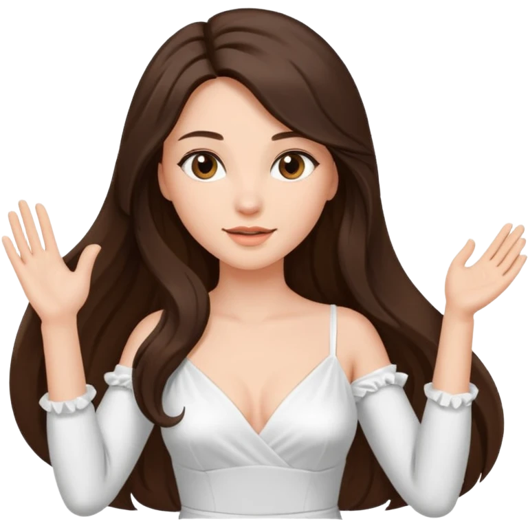 Beautiful brunette lady sexy with raised hand long hair emoji