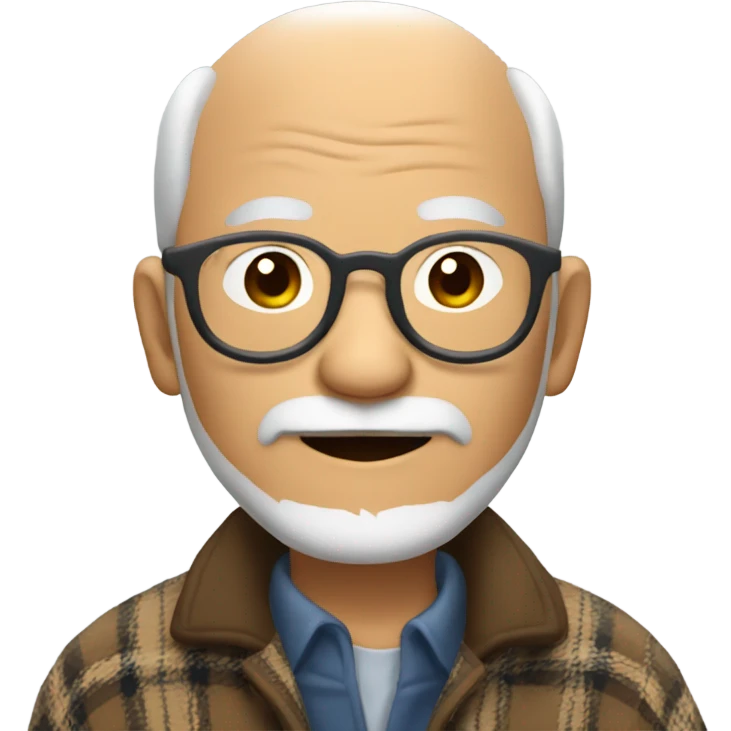 a lovely asian old man, wearing round glasses and a beard, dressed in cozy flannel coat emoji