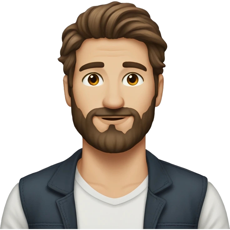 Make changes to this picture instead of brown haired man make it darker brown hair and beard portrait emoji