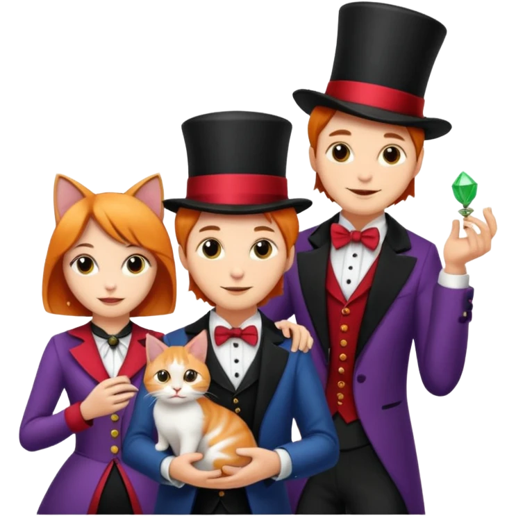 magician couple and their pet cat emoji