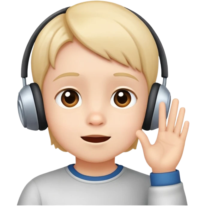 child listening attentively, hand to ear, cheerful and focused emoji