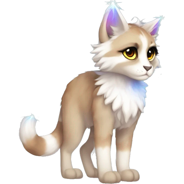 Furry, sparkle, iridescent, colorful, pastel, edgy, cool, fantasy beautiful, brown, beige, white, divine, godly, angelic, animal, anthro, full body, fursona, feline emoji