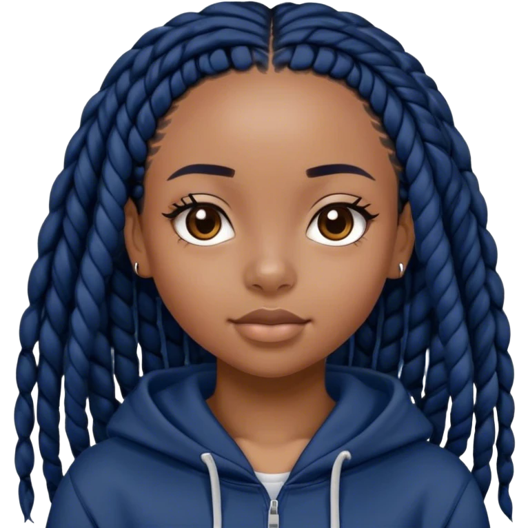black girl with black box braids in a navy blue hoodie emoji