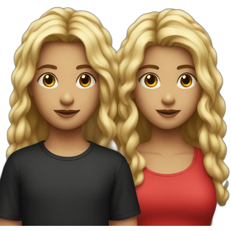 The twins are very similar to the middle hair, black, red T-shirt emoji