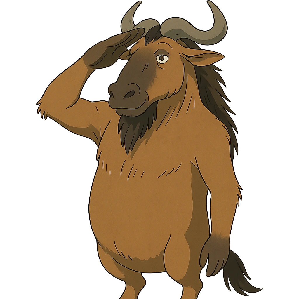 ghibli style gnu saluting emoji