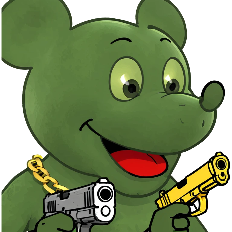 Mickey mouse from the ghetto with gold chain necklace and gun emoji