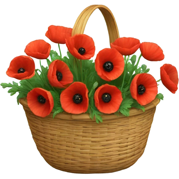 Rattan basket of red poppies emoji