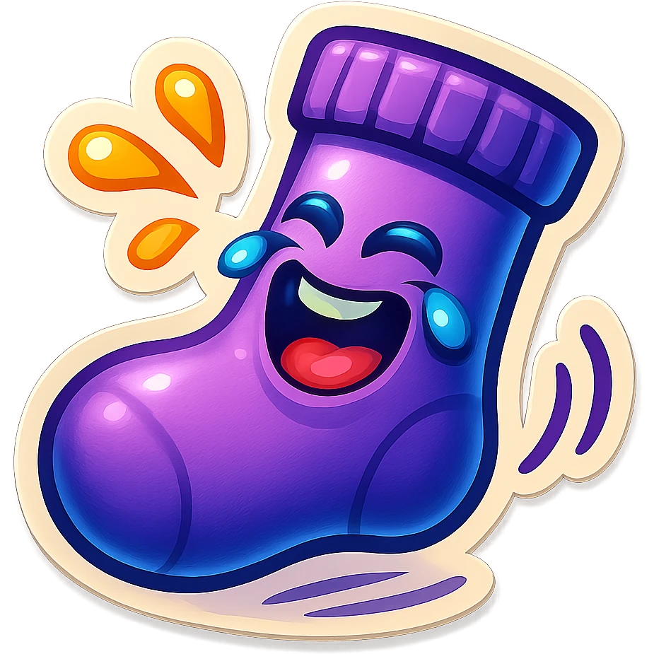 A purple sock with a laughing face, rolling on the floor, representing laughter or amusement. emoji