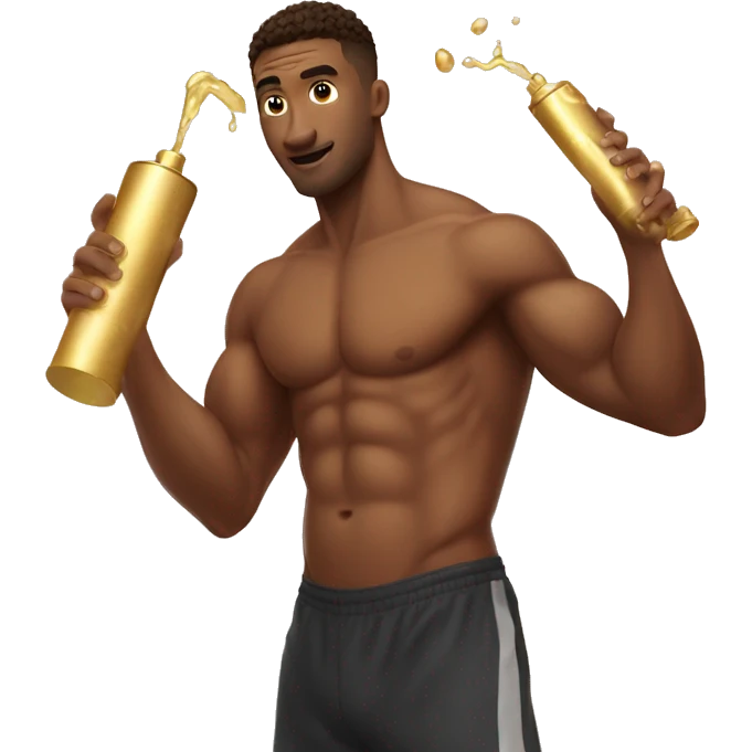 Shirtless gym bro spraying gold water  emoji