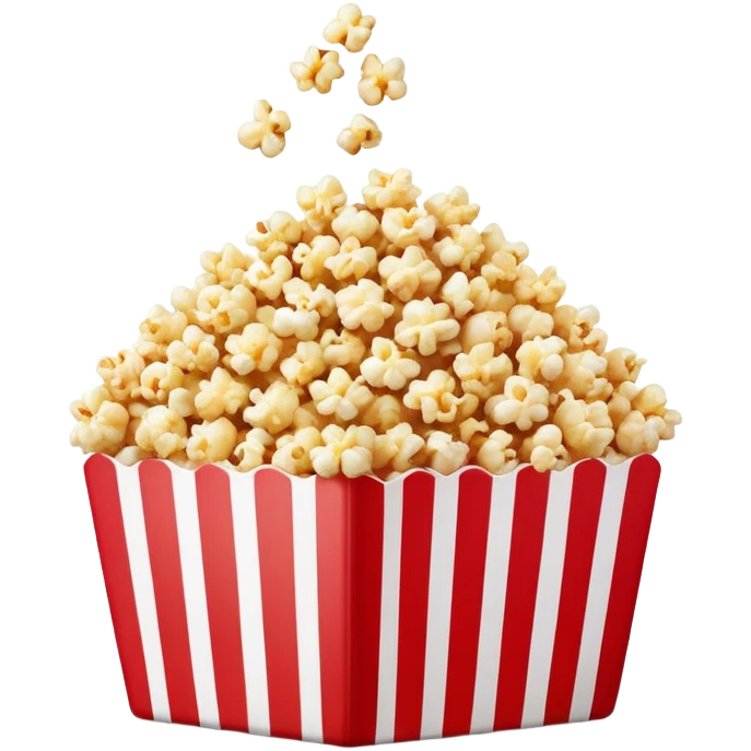 flat design caramel popcorn in red and white striped box, minimal details, Apple emoji aesthetic emoji