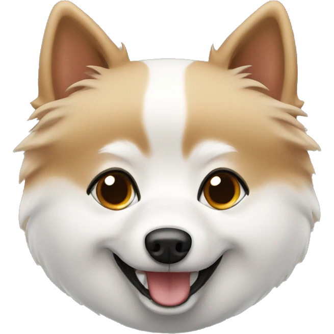 white and beige spitz with brown eyes smiling emoji
