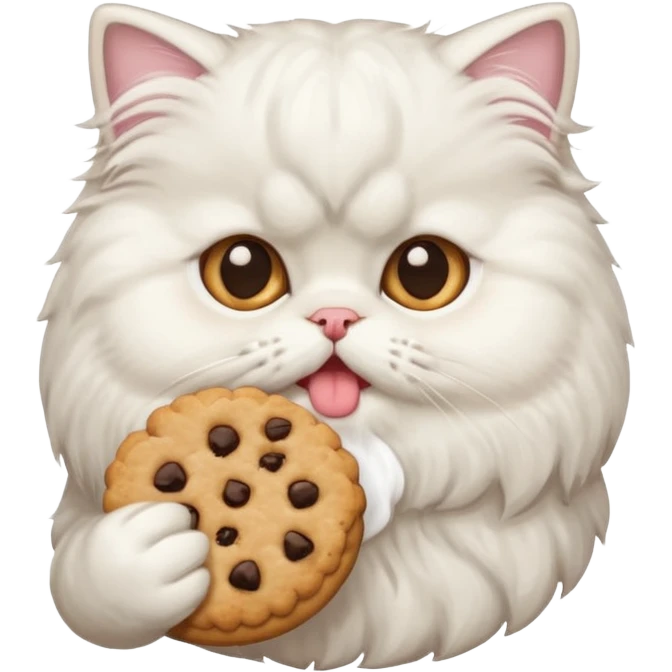 white Persian cat eating a cookie, emoji style emoji