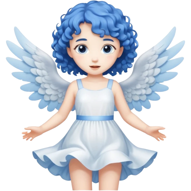 A playful angel girl with short blue curls, fluttering tiny wings 






 emoji
