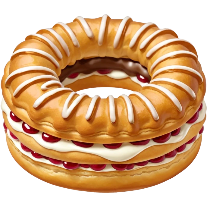 Paris-Brest dessert, circular choux ring, creamy filling, minimal, no text emoji