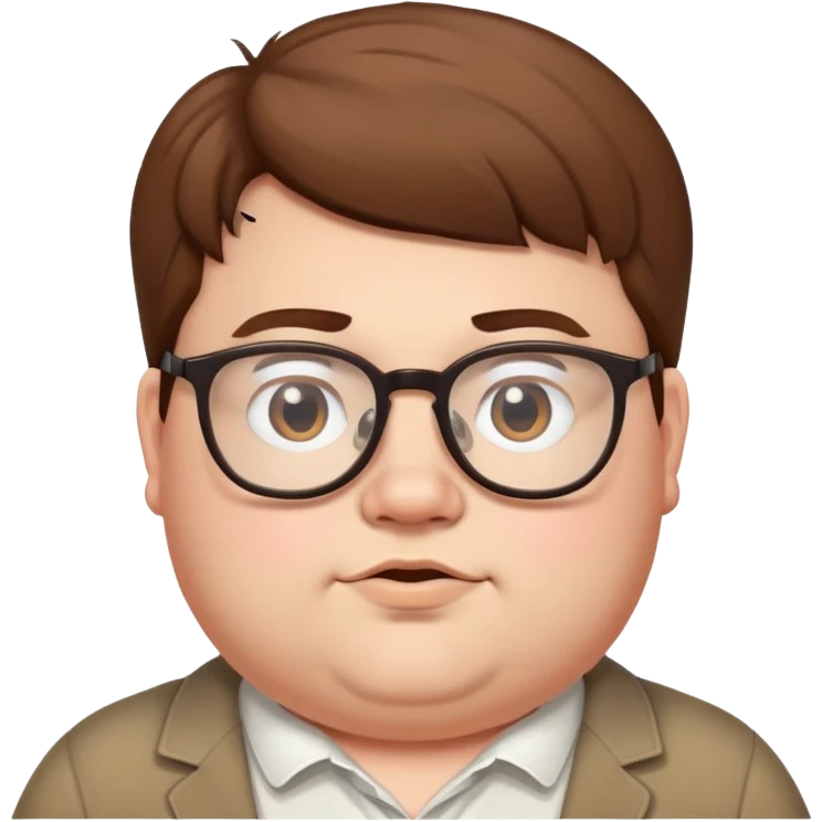 Cute fat white nerd guy with glasses and brown hair emoji