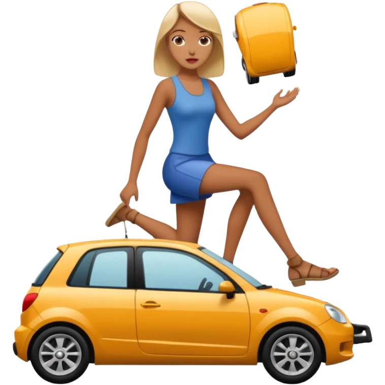 Tall girl crushing a tiny car under her foot emoji