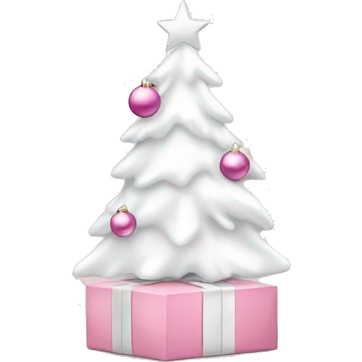 Light pink Christmas gifts under a white Christmas tree  emoji