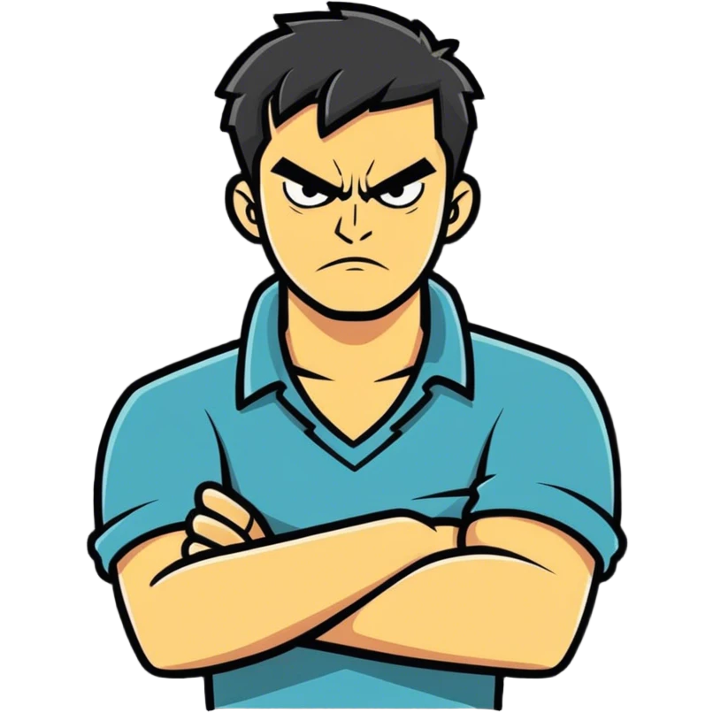 Arms crossed on neck of an angry guy emoji