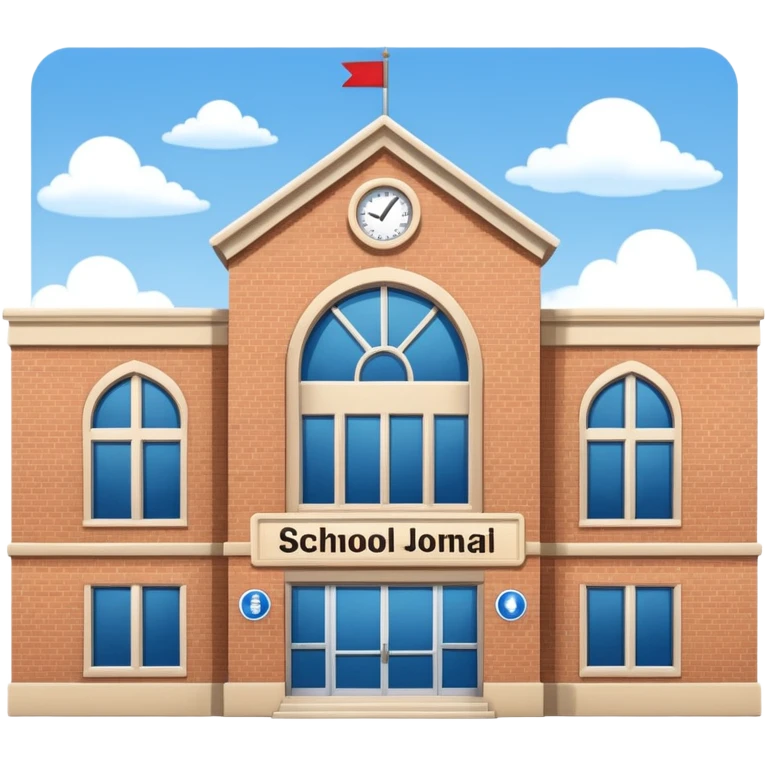a full view of school building with a name board  emoji