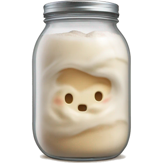 Bubbly Sourdough starter in a jar slightly overflowing down the side, refine emoji