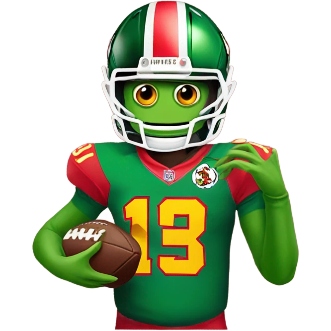 Kermit the Frog in a Patrick mahomes jersey holding a football emoji
