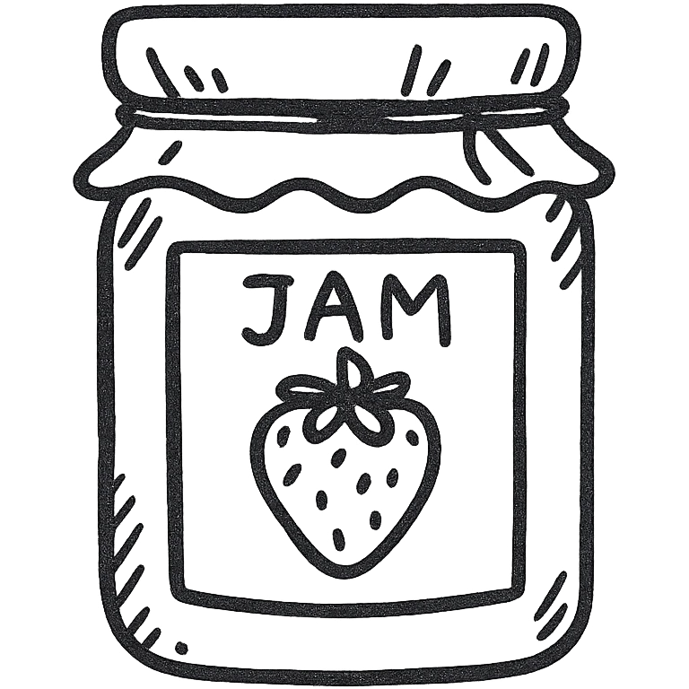 jar of strawberry jam, hand drawn black outline style emoji