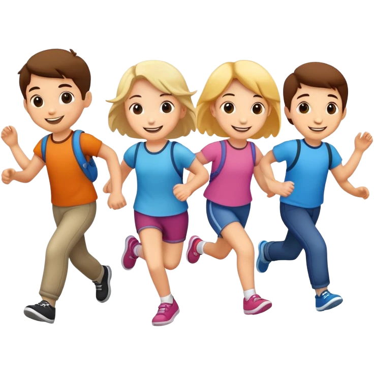 group of children skipping together, fun and friendly emoji