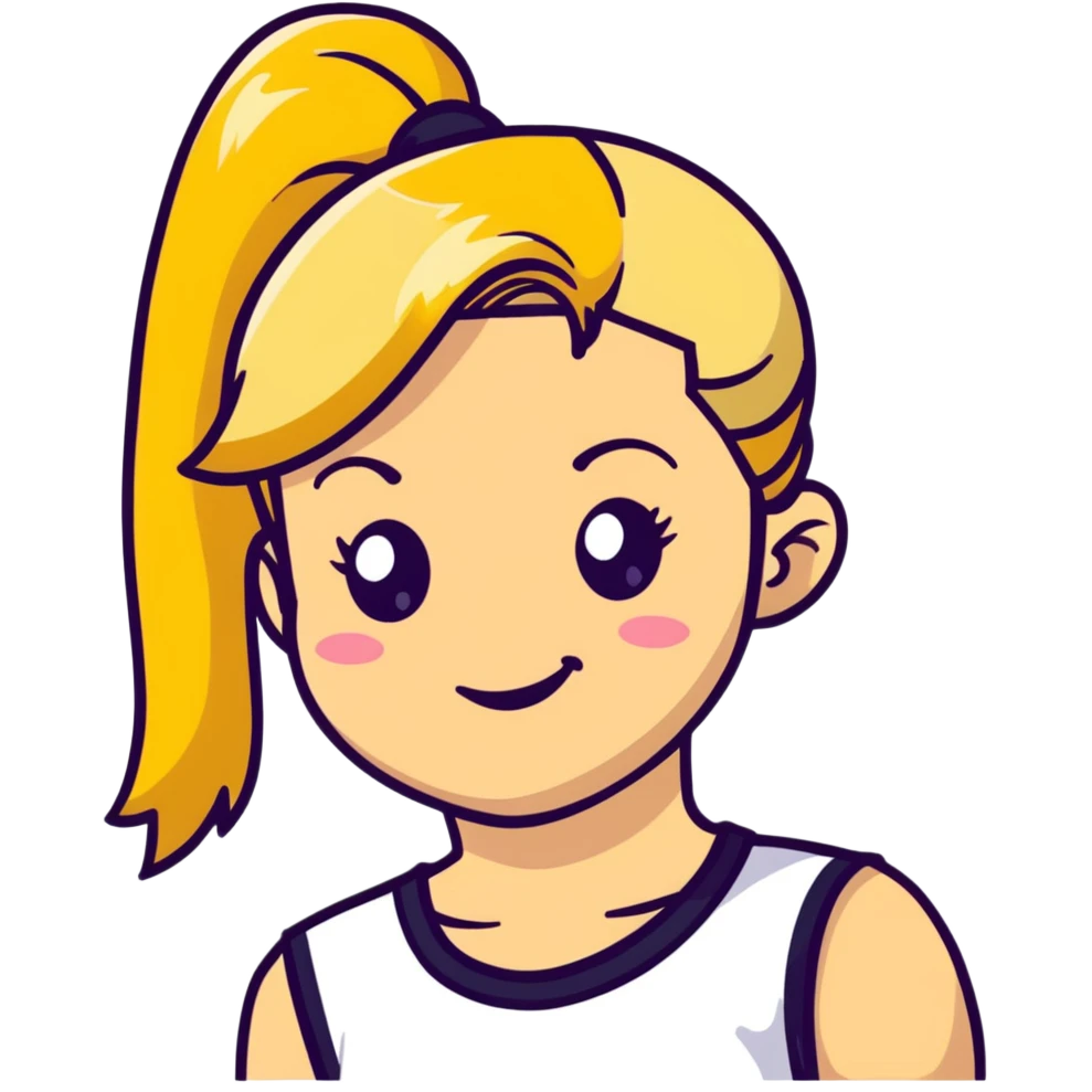 blonde girl with high pony tail hair, winking emoji