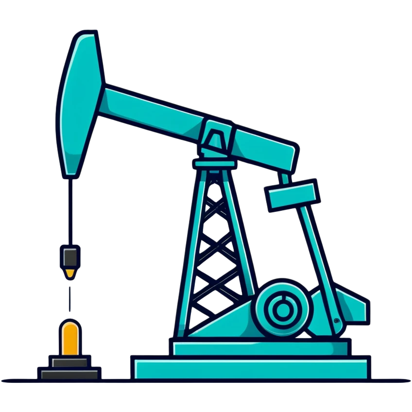 Oil pumpjack (nodding donkey), minimalist design with soft gradients in sky blue, teal green, white, and light gray emoji