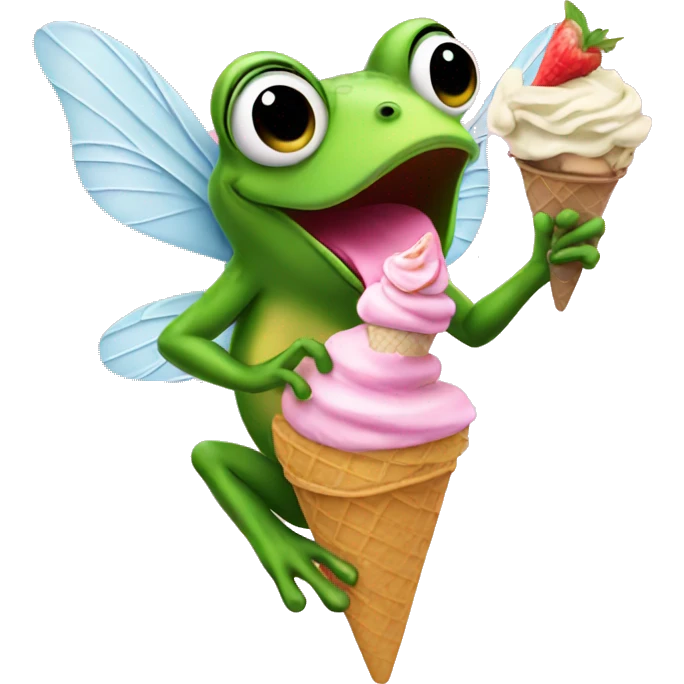 frog eating ice cream w pink wings emoji