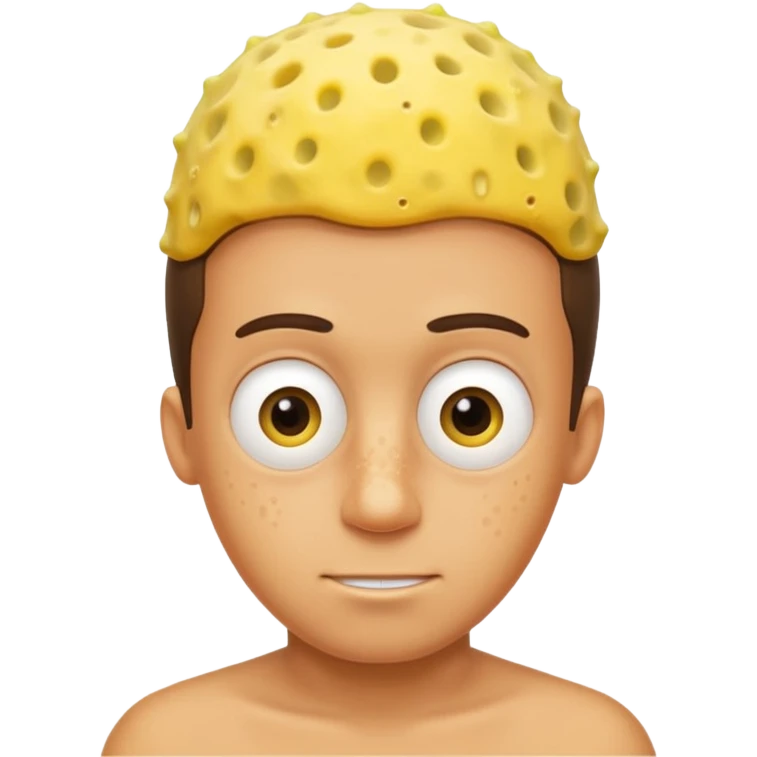 garoto com rosto oval e levemente definido que é metade bob esponja emoji