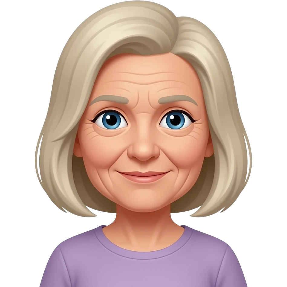Elderly woman with no bangs gray blond hair medium bob and wrinkles emoji