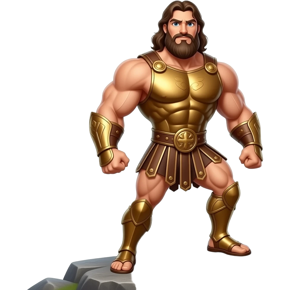 Hercules from the Disney movie, heroic pose with beard, Needs to have longer and darker hair emoji
