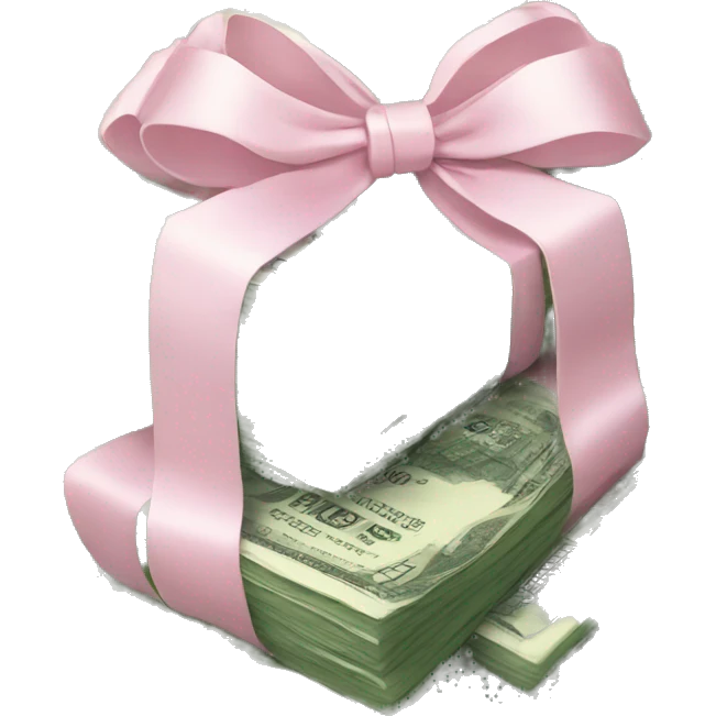 stack of money wrapped in a light pink bow emoji