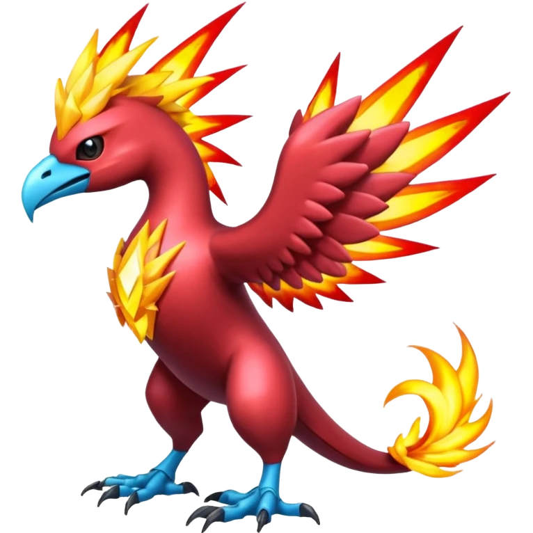 Technological Zippy Zappy Flaming Elemental Legendary Zapdos-Mandibuzz-Yveltal-Porygon-fusion (full body) emoji