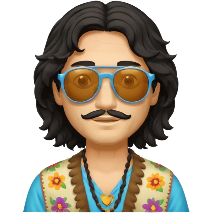man in hippies clothes, wearing sunglasses, black wavy hair emoji