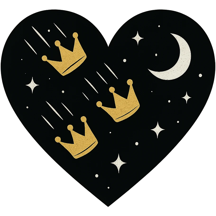 emo heart with night sky and falling crowns, remove background emoji