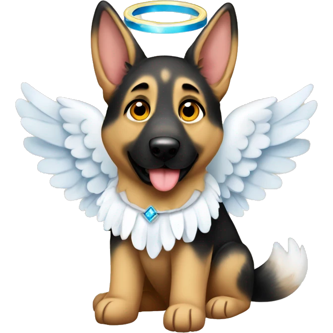 A German shepherd with a halo and angel wings emoji