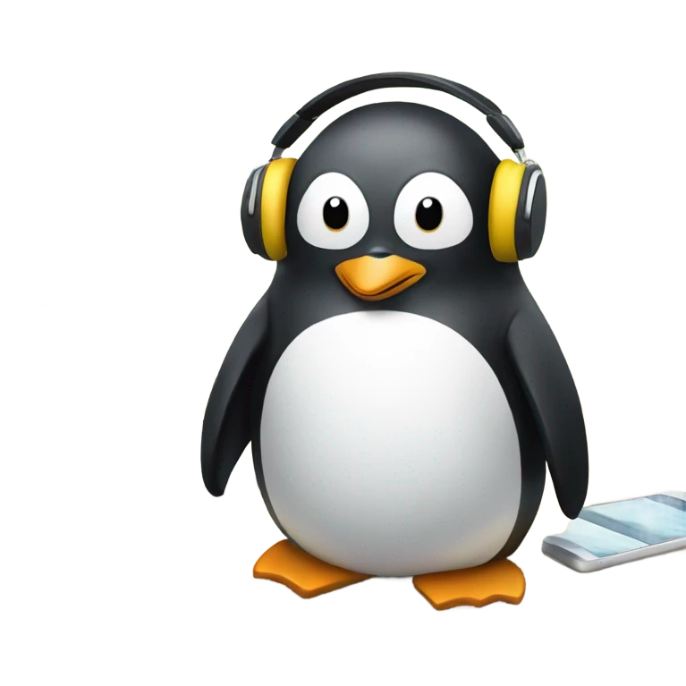 penguin with laptop and headphone emoji